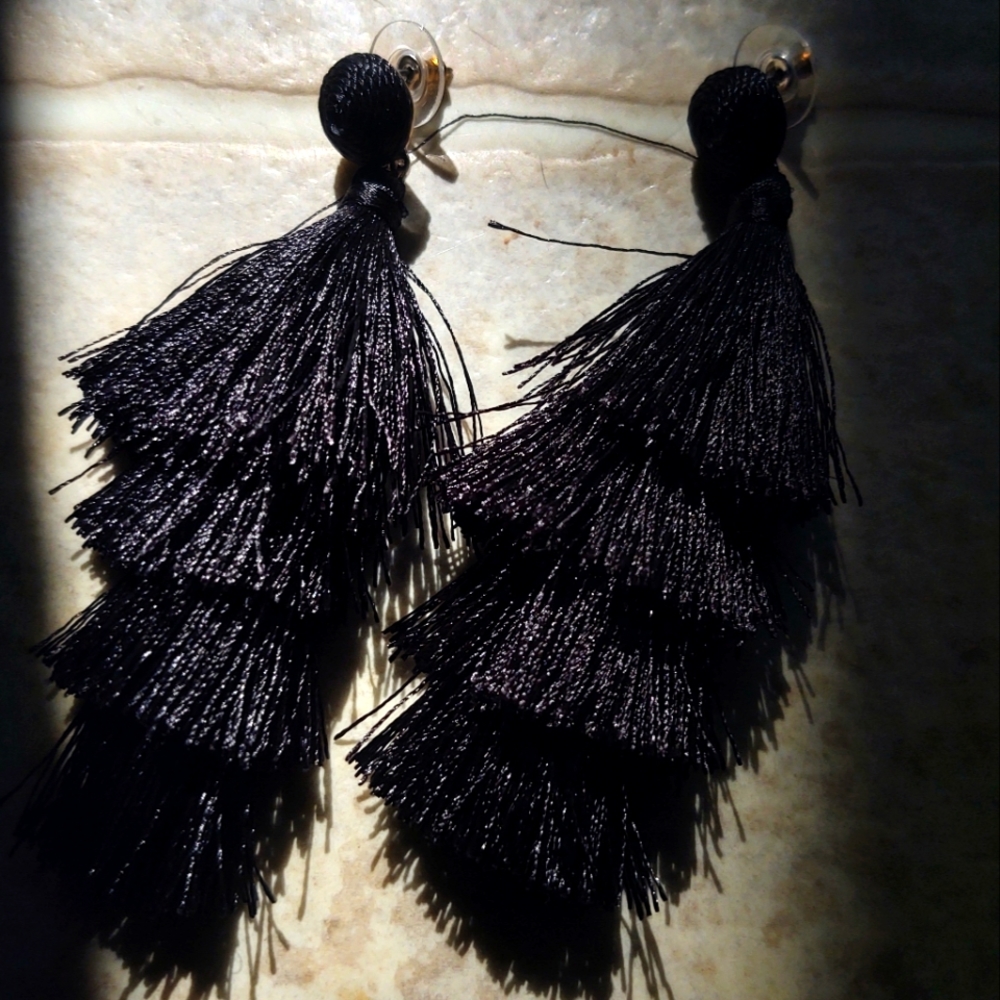 Black tasseled earrings